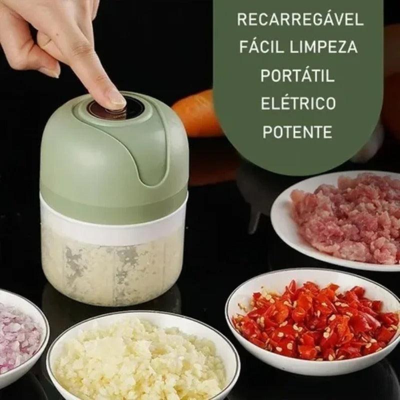 Mini Processador Elétrico de Alimentos Portátil c/ 3 lâminas de Aço Inox USB 250 ml Bivolt